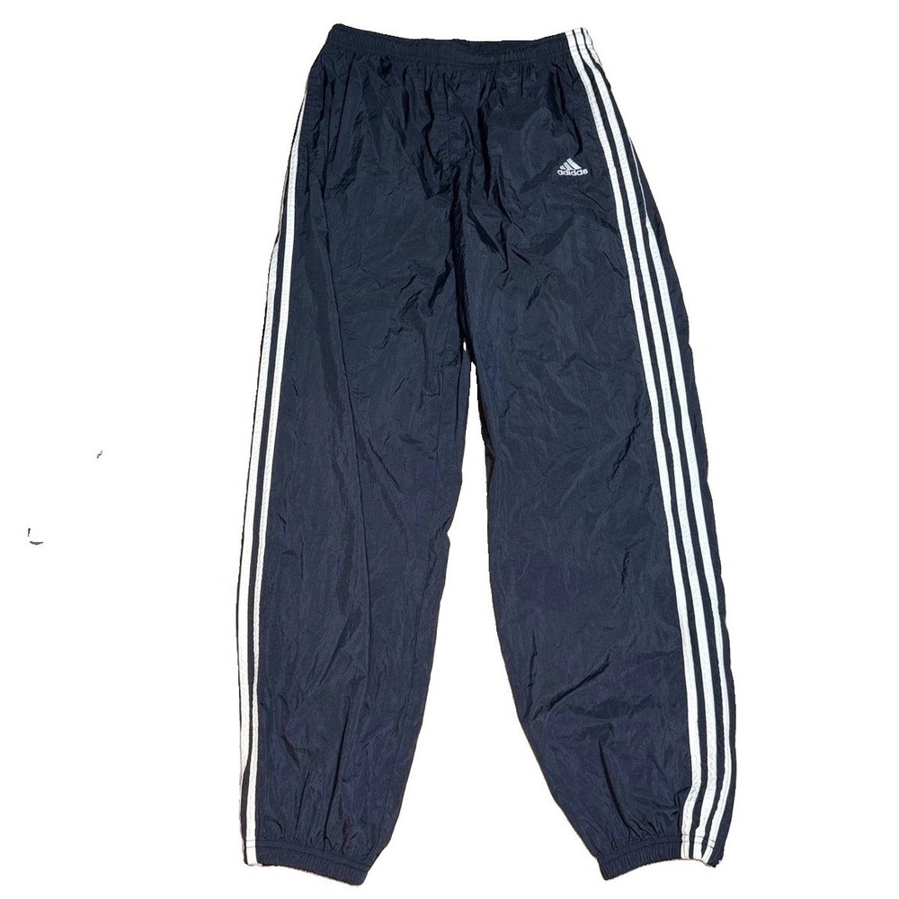 Adidas Track Pants XL Vintage Windbreaker Nylon Black White 3 Stripe Mens